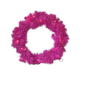 Christmas Pink Holiday Wreath with Lights 19”